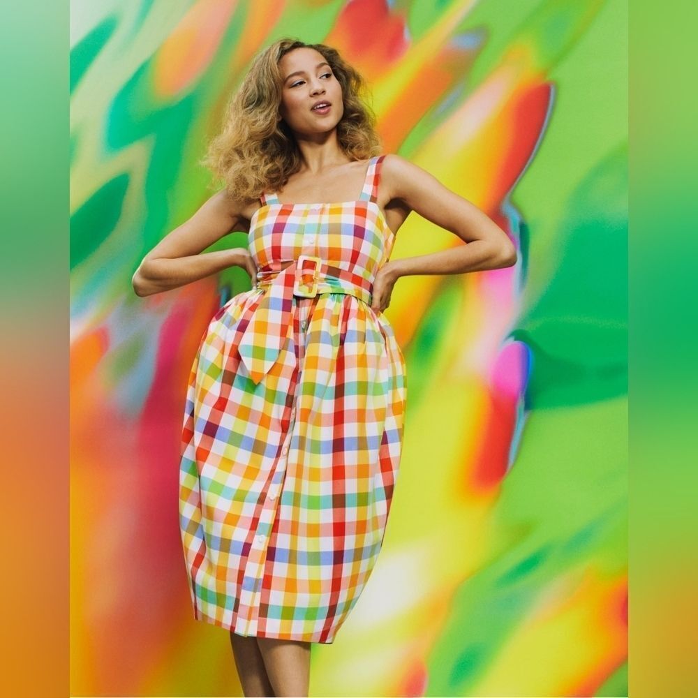 Christopher John Rogers for Target Plaid Wide Strap‎ Button Front Midi Dress 2